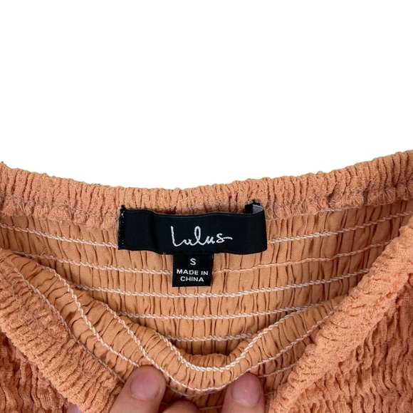 ⭐️2/$20 Lulu’s Where the Sun Goes Light Orange Smocked Tie-Strap Mini Dress - Picture 10 of 14